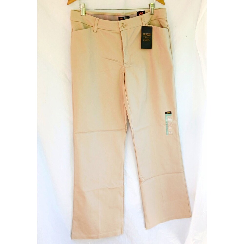 Lee Women’s Dress Pants Regular Fit Mid Rise Flat Front Stretch Beige Size 14m